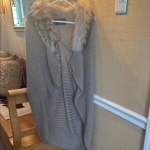 Linda Richards Luxury Mohair vest/shawl.  Raccoon fur lined collar.  Size M.